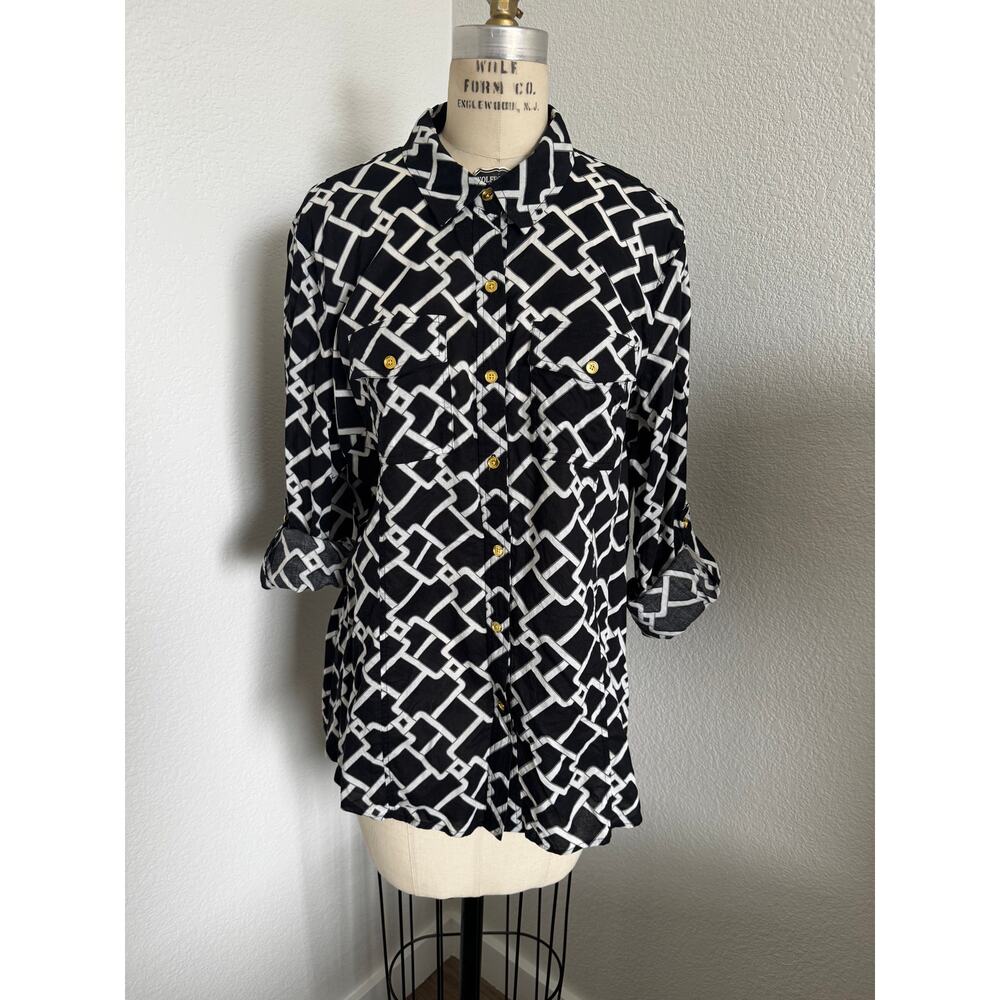 Michael Kors | Black and White Chain Print Blouse size XL